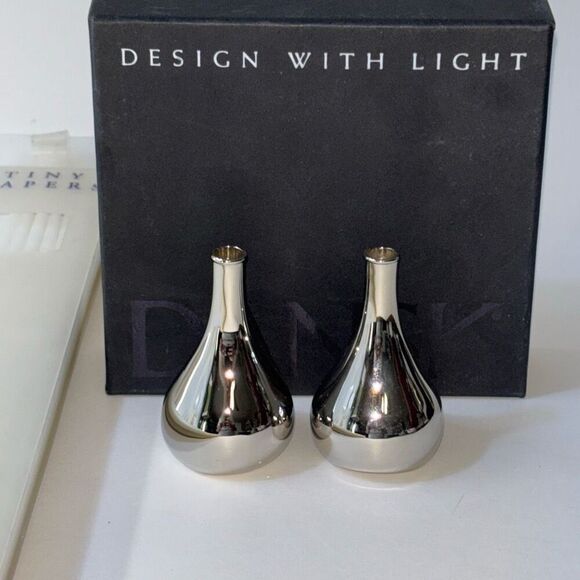 New in box Dansk S/2 Nickel Plated Onion Tiny Taper Holders w/12 candles - Picture 1 of 7